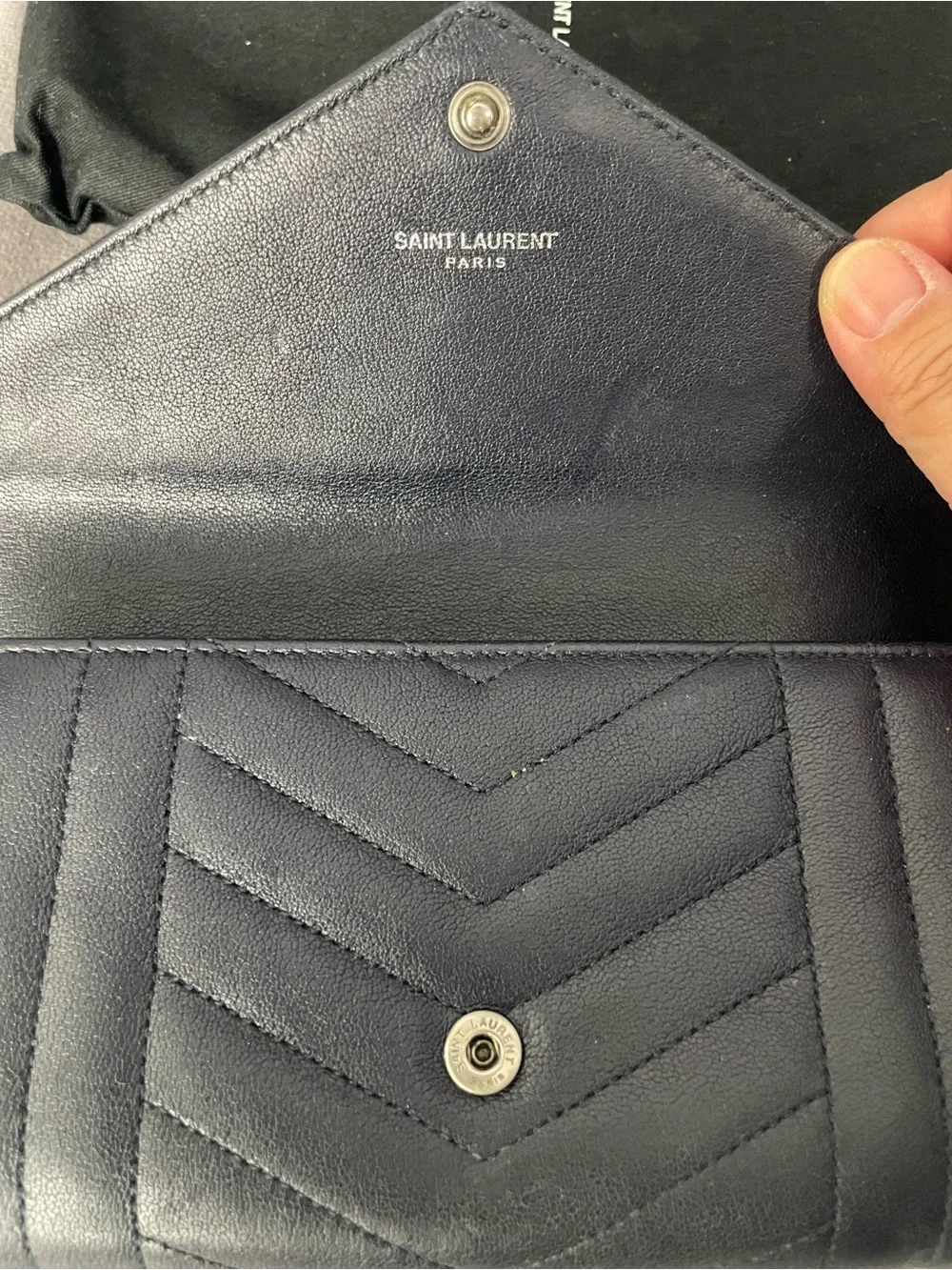 Saint Laurent Dark Blue Chevron Quilted Leather Long Wallet with YSL Logo - Picture 8 of 13